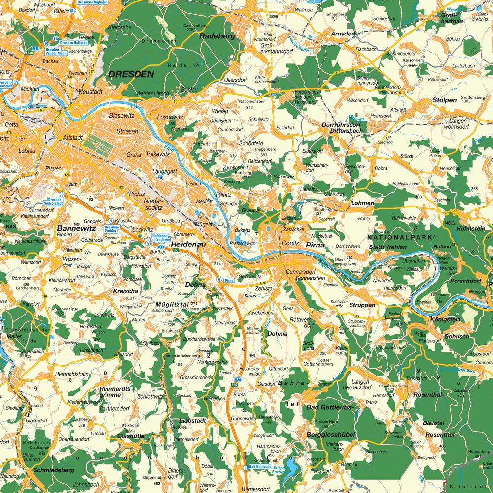 Map of greater Dresden, Freiberg region, Saxony, Germany. Maps and ...